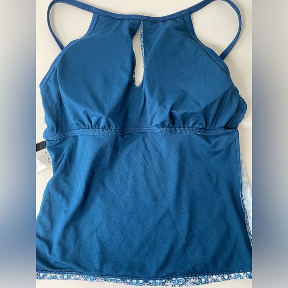 Ellen Tracy Blue Geometric Tankini Top Swim bikini with skirt set Women 10 Pads - Picture 6 of 9